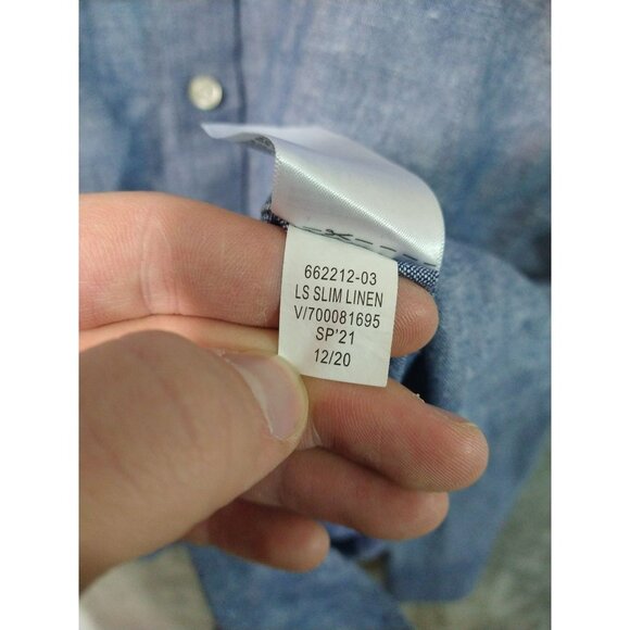 Banana Republic Shirt Mens Large Blue Linen Blend Slim Fit Long Sleeve Button Up - Picture 9 of 10